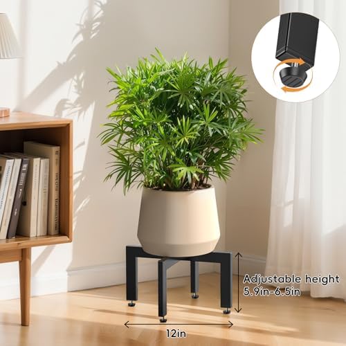 Metal Black Short Plant Stand With Adjustable Leveling Feet