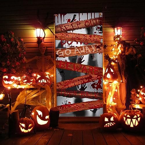 Large Halloween Zombie Door Cover, 35X73 Inch Bloody Handprint Halloween Front Door Cover Decoration Shadowy Figure Poster Scary Haunted House Party Supplies for Porch Indoor Office Window