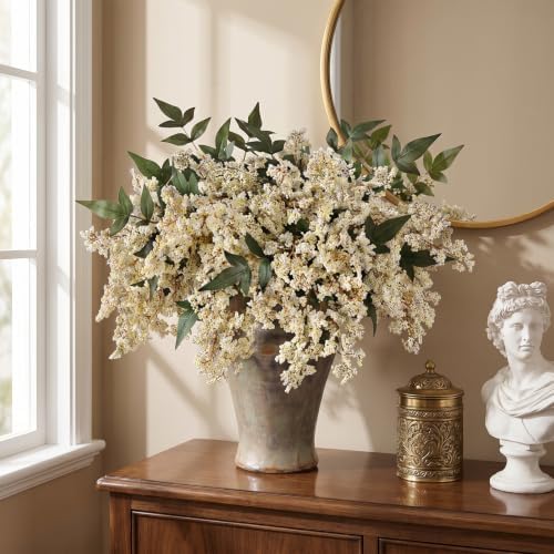 12Pcs 17" Lifelike Artificial Nandina Berry Stems for Vase Decor(Beige)