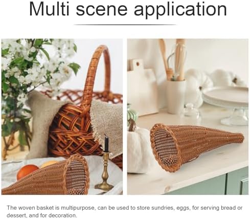 Amosfun Thanksgiving Cornucopia Wicker Grapevine Fall Basket - Harvest Bread Basket, Woven Fruit Serving Tray for Table Decoration