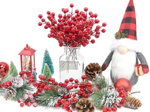 Mklsit 60 Pack Artificial Red Holly Berries, 8.2 Inch Christmas Berry Picks