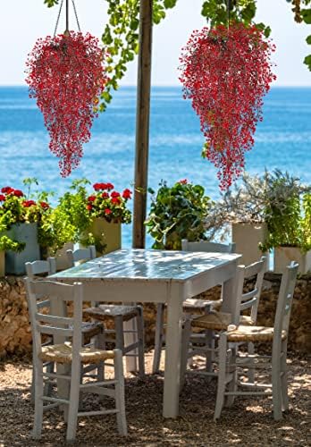 RECUTMS 4Pcs Artificial Fall Hanging Wisteria Plants 31.5In Plastic Red Ivy