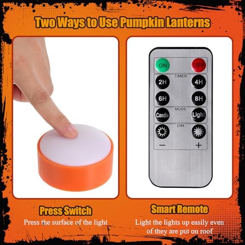 Riakrum 6 Pack Halloween Pumpkin LED Lights, Orang, Green Light
