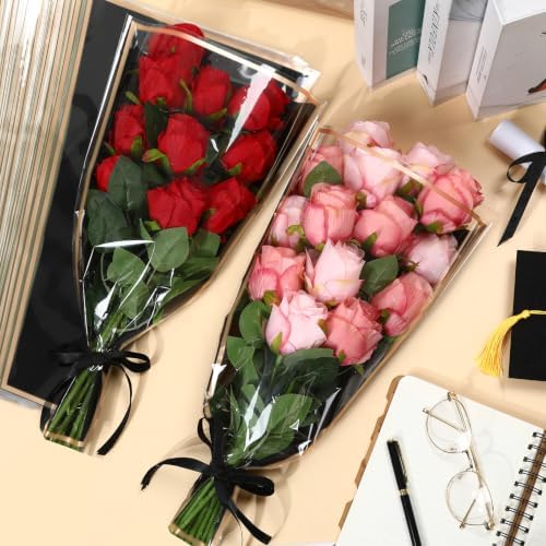 Jansun 40 Pcs Flower Wrapping Bags with Ribbon for Bouquet Packaging