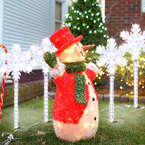 LAMPHOME Shooting 17" 568LED Snowflake Lawn Stake Light Super-Bright White 4 Stakes Total Christmas Outdoor Decoration with UL Standard Adaptor for Outdoor Pathway Lawn Holiday Party Home