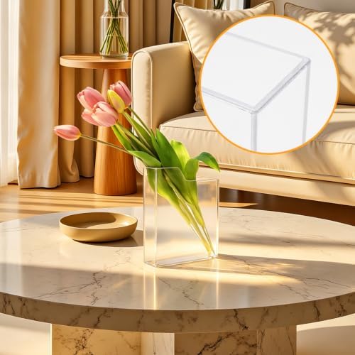 Transparent Wordless Acrylic Trapezoid Vase for Flowers, Trapezoid-Shaped Flower Vase Desk Decor, Books Lovers Gifts, Flowers Room Decor Aesthetic for Women & Teacher Gift