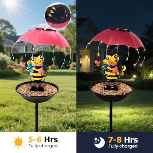 Solar Bird Feeders for Outdoors, Bee Garden Decor with Umbrella Light