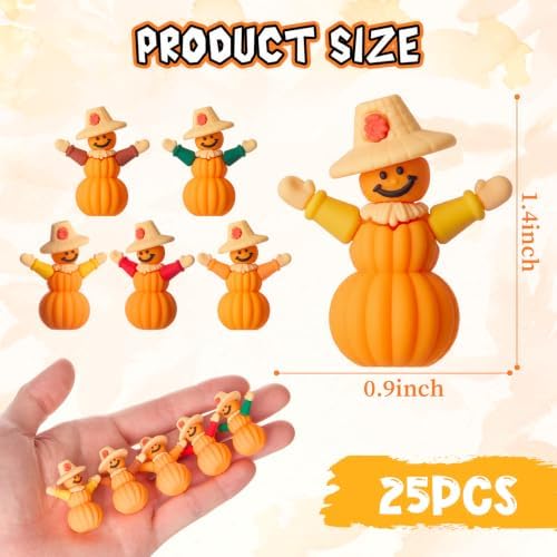 Beeveer 25 Pcs Fall Scarecrows Mini Figurine,Thanksgiving Pumpkin Scarecrow