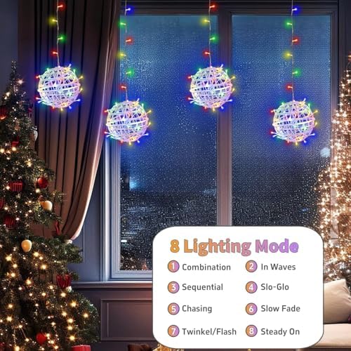 Outdoor Christmas Balls Lights 4 Pack 7.1" Hanging 8 LED Modes（Multicolor）