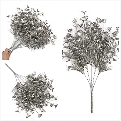PASYOU Christmas Artificial Plants Decoration, Plastic Grass Faux Shrubs Simulation Flower Leaves Indoor Outdoor Home Garden Planter Filler Party Hotel Verandah Wedding DIY Decor - Silver 2 Pack