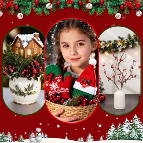 150 pcs Artificial Holly Berries, Christmas Holly Berries Stems