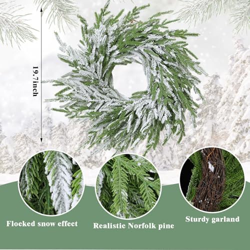 Wavwaww 19.7 Inch Norfolk Pine Snow Christmas Wreath