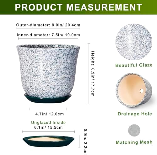 Ceramic Pots for Plants, 8 Inch Plant Pot for Indoor, Green
