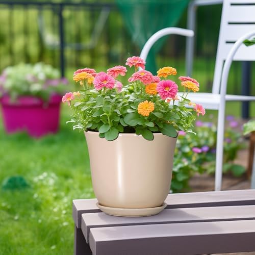 8 Inch Plant Pot, Ceramic Pots for Plants Indoor, Beige
