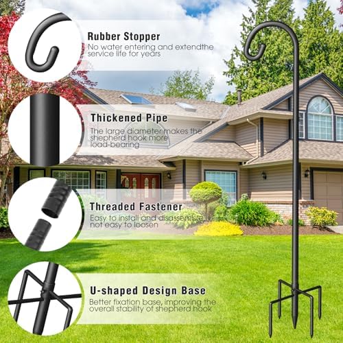 Shepherd Hook for Outdoor, 76" Heavy Duty Bird Feeder Pole with 5 Prong Base, Adjustable Height Bird Feeder Stand Ideal for Hanging Bird Feeders, Plant, and Garden Decorations