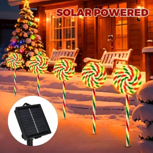Outdoor Christmas Decorations, Lollipop Pathway Lights, 5 Pack