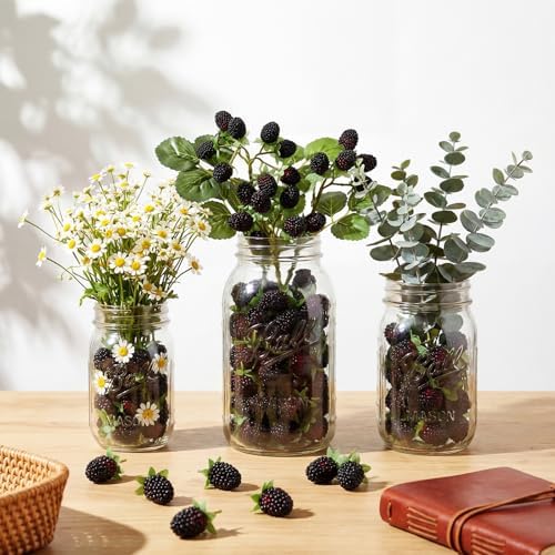 Hoteam 5 Pcs Artificial Raspberries Stems 11 Inch with Leaves, Black