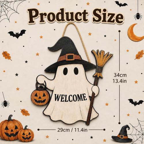 Halloween Decorations - Halloween Wooden Ghost Welcome Sign for Front Door