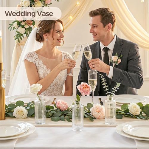 ComSaf Glass Small Bud Vases in Bulk 6 Pcs 5.2 Inch, Clear Flower Vases