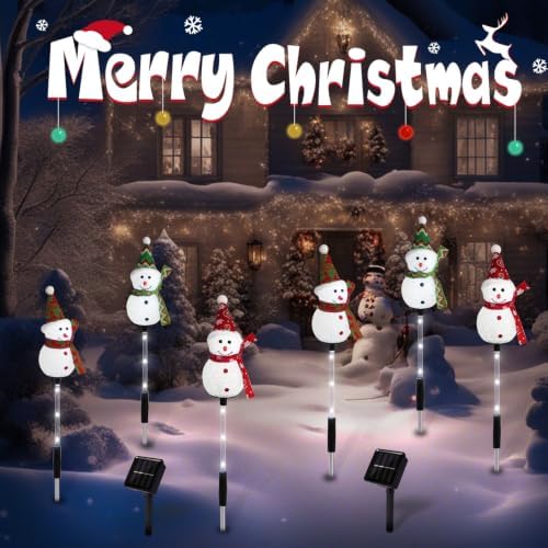 Solar Christmas Snowman Pathway Lights Outdoor Decoration, 6 Pack