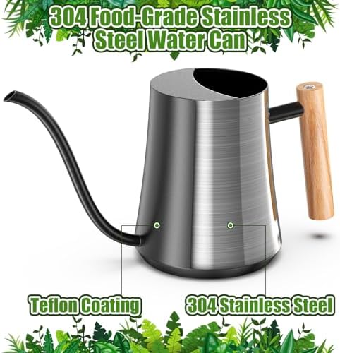 Green Moon 1L/35oz Metal Watering Can Indoor with Long Spout, Black