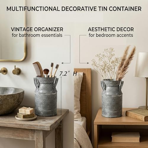 TOPZEA 2 Pack Shabby Chic Milk Can Vase, Galvanized Finish Milk Can Vase Jug Rustic Metal Flower Vases Petite Bucket for Home, Kitchen, Living Room, Farmhouse Decor, Table Centerpieces
