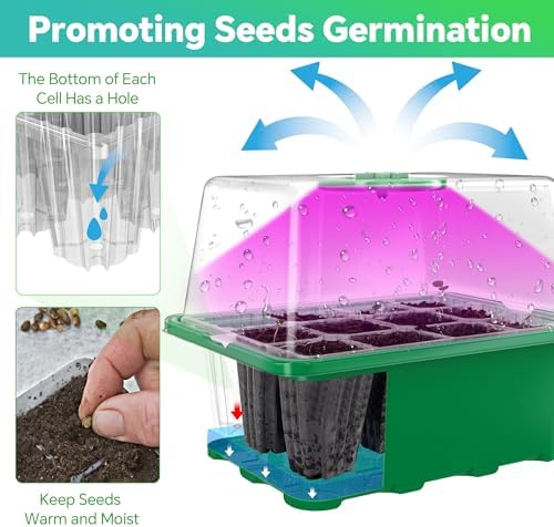 5-Pack Seed Starter Tray with Grow Light (Value Pack), 60 Cells, Friendly Seed Starter Kit for Beginners, Adjustable Brightness & Timing, Easy-to-Use Gardening Set for Seeds Germination