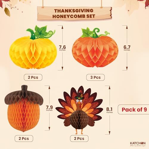 KatchOn Thanksgiving Hanging Decorations, Pack of 9 Turkey Centerpieces