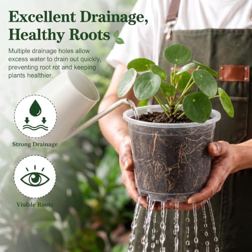 OUPSAUI 20 Pack 5 Inch Clear Nursery Pots for Plants, Clear Plastic Plant Pots with Drainage Holes, Flexible Nursery Pots Variety Pack, Seedling Planter Seed Starter Pots (5 Inch)