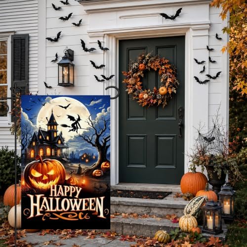 BlissYard Happy Halloween Haunted House Garden Flag 12 x 18 Inch
