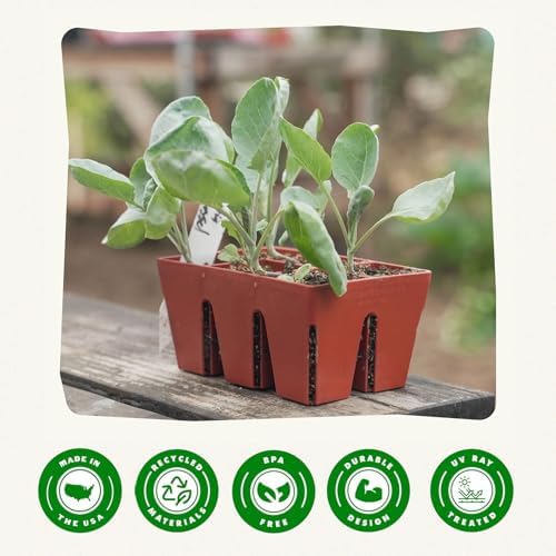 Epic Gardening Reusable Seed Starter Tray - Easy Watering Seed Starting Trays - Gardener Friendly Plant Trays for Seedlings | UV-Treated & BPA-Free -6-Cell Seed Starting Trays - 6 Trays/Terracotta