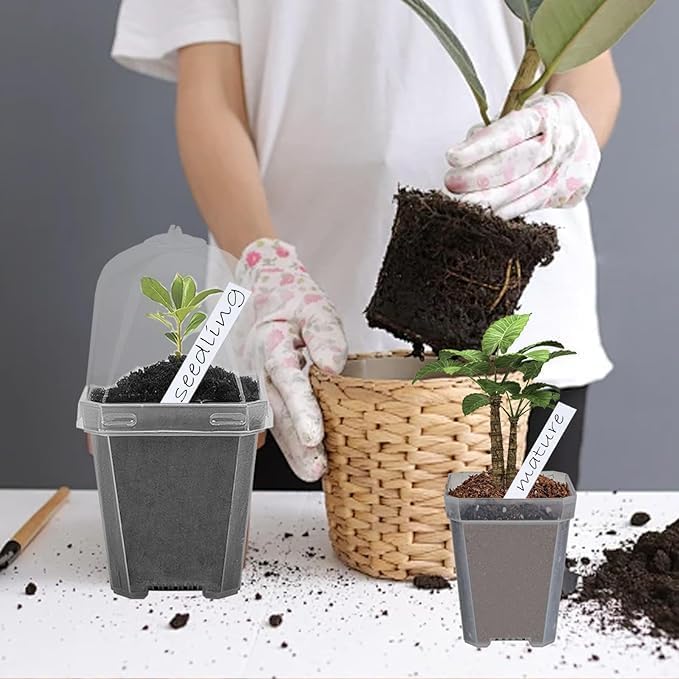 30 Sets Plant Nursery Pots with Humidity Domes, 3" Plastic Gardening Pot