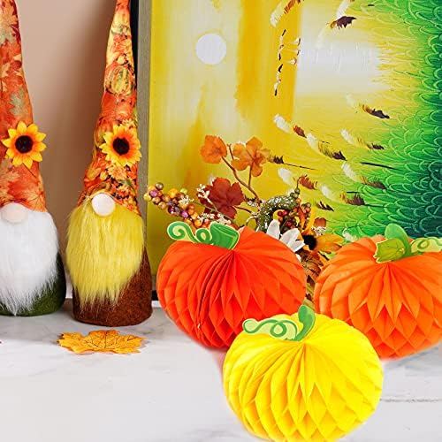 Sucrain 12 Pieces Tissue Paper Pumpkin 3D Honeycomb Pumpkins for Halloween Thanksgiving Party Favor Fall Festival Supplies （Orange, Red, Yellow）