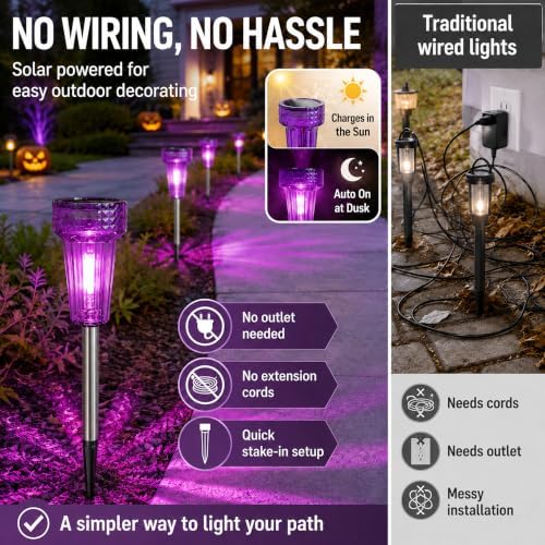 Halloween Solar Lights Outdoor Waterproof Purple Landscape Lights, 8 Pack
