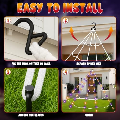 Halloween Decorations Spider Web Lights, 250 LED 16.4Ft Light Up Spider Web