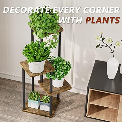 AZERPIAN 4 Tier Tall Plant Stand Indoor Corner Tiered Shelf Metal MDF Board
