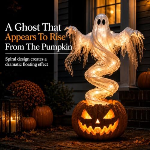 Swirling Ghost Pumpkin Light, Warm‑Glow LED Lighted Spooky Ghost Statue