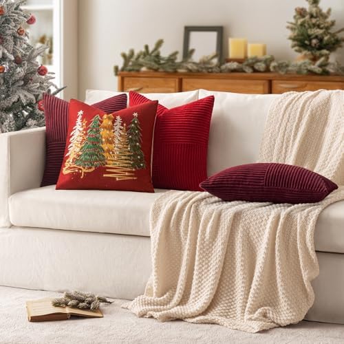 MIULEE Christmas Red Decorative Euro Sham Pillow Covers 24x24 Inch 2 Pack