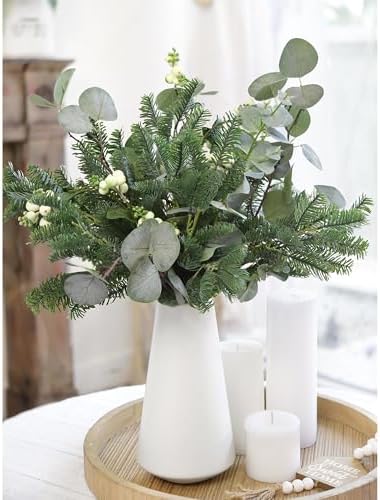 FiveSeasonStuff Green Soft-Touch Artificial Pine Stems, 6 Pack, 17.7 Inch