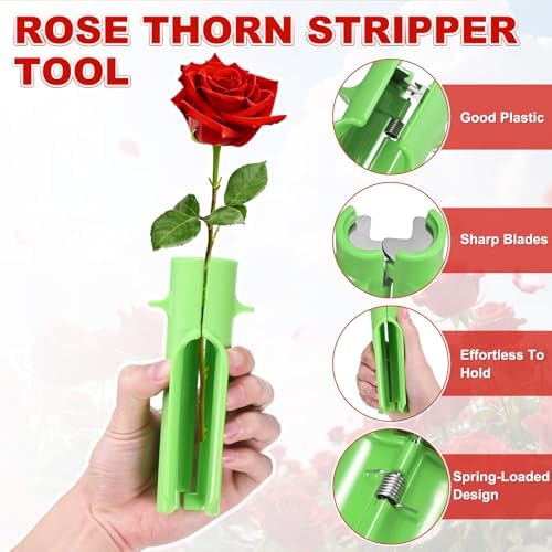 M METERXITY 4-Pack Rose Thorn Stripper Tool, Plastic Metal Rose Stem Leaf Thorn Stripper for Bouquets Pruning Branches/Floral Arrangement, Flower Stripping Tool Remove [Green]