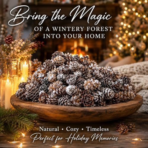 Bulk Lot White Washed Real Pine Cones – Approx. 1500 Assorted Natural Pinecones in 2 lb Bag – Rustic Fall Decor, Christmas Bowl Fillers, DIY Crafts, Wreath & Table Decorations