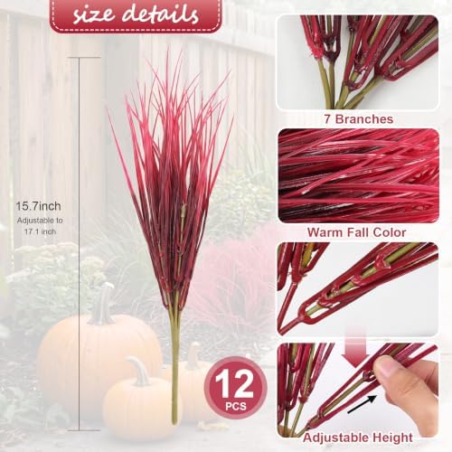 RECUTMS 12Pcs Artificial Grass Plant Fall Greenery Stems Faux Wheat Grass