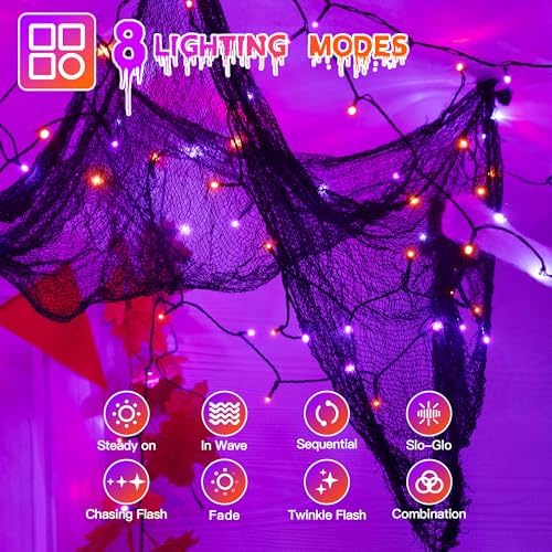 Guhope 33FT 100 LED Halloween Lights, Orange + Purple Halloween Lights Outdoor with 8 Lighting Modes, Waterproof String Lights for Halloween Christmas Outdoor Party Yard Garden Decoration
