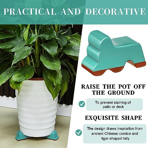 Kigeli 6 Pcs Resin Garden Pot Feet for Outdoor Planters 3 Inch Long 1.5 Inch Tall Flower Handmade Elevator Plant Feet Frost Proof Lifter for 14-20 in Pot(Blue)