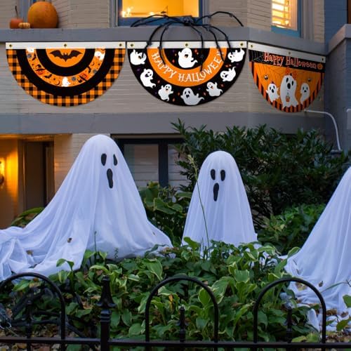 6 Pcs Halloween Bunting Fan Flag Happy Halloween Half Fan Banner
