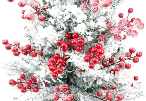 30 Pack Christmas Red Berries Stems, Artificial Red Berry Christmas Picks for Christmas Tree Decorations Crafts DIY Xmas Wreath Wedding Holiday Home Decor