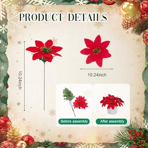 WILLBOND 24 Pcs Christmas Tree Picks Decorations Red Berry Pine Vase Picks Spray Berry Branches Poinsettia Holly Pine Flower Pick Berries Pinecones for Christmas Crafts Party Festive Home Decor