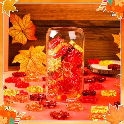 60Pcs Fall Thanksgiving Ornaments, Maple Leaves Vase Filler