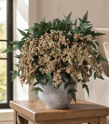 Faux Plants Indoor 3 Pcs 35 Inch Artificial Nandina Berry Stem for Vase Realistic Faux Berry Spray for Wedding Holiday Seasonal Farmhouse Mantel Harvest DIY Home Decor(Green)