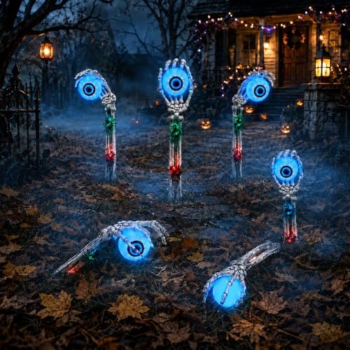 Halloween Decorations Skeleton Arms Hands 2 Packs with Blue Eyeball Lights